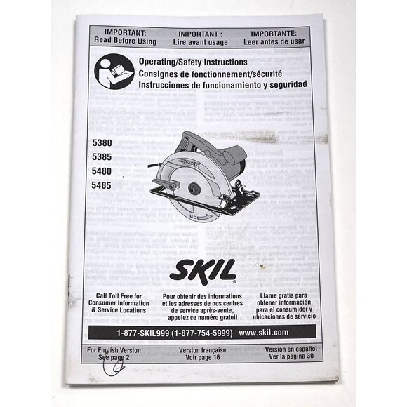 SKIL Operating/Safety Instructions Owner's Manual Skilsaw 5380 5385 5480 5485 - Picture 1 of 2